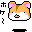 Pixel art of a hamster-like character with orange-brown fur, white cheeks and chest, pink inner ears, and black eyes; four variations show mouth expressions changing from open to closed.