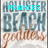 Animated sequence showing three variations of a Hollister Beach graphic with changing cyan text overlays.