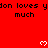 Red background with repeated black text 'don loves yjon loves much' and white pixel hearts, partially cropped at bottom right.