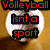 A four- of pixelated text overlays on a volleyball image, with red and black lettering against a brown background