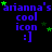 Blue text 'arianna's cool icon :] ' repeated in a with green stars scattered across a black background