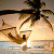 Animated contact sheet showing two frames of a tropical beach scene with palm trees, ocean waves, and a running stick figure character.