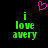 Pixelated green text 'i love avery' on black background with pink heart symbol above, two identical static frames shown.