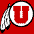 Red background with a large white circle containing a red 'U' and a white feather with black tips on the left side.