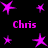 A static image with a black background featuring multiple purple stars and four instances of the text 'Chris' in matching purple font.
