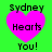 Green background with four identical pink heart-shaped icons containing text, each displaying 'Sydney Hearts You!' in black pixelated font.