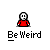 Pixel art character in red shirt with white face and black eyes, shown across with changing blue and white props including speech bubbles