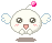 A 4-frame pixel art animation of a white cartoon character with wings, pink cheeks, and a floating pink gem above its head against a gray background.