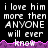 Pixelated text repeats across a black background with a purple waveform border, displaying 'i love him more then ANYONE will ever know' in white and purple.