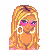 Pixel art contact sheet showing three frames of an animated buddy icon featuring a cartoon woman with blonde hair, pink sunglasses, and large hoop earrings in various poses.