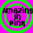 Four identical circular icons with green concentric rings on a bright pink background, each displaying black text reading 'amazing in PINK' in pixelated font.