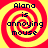 Four identical spiral-patterned with red and yellow concentric circles, each displaying the text "Alana is annoying mouse" in dark blue pixelated font