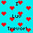 Pixelated cyan background with scattered red heart icons and black text reading 'I', 'Luv', 'Trevor!', and 'Trevor!' in various positions.