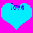 Two cyan hearts on a bright pink background with the word 'love' in blue text inside each heart.