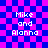 Pixelated text 'Mike and Alanna' on a blue-pink checkered background with visible pixelation artifacts.