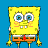 A 4x4 contact sheet of SpongeBob SquarePants animated frames with text variations on a yellow background, showing character expressions and repeated phrases like "Sponge Bob" and "Square Pants."