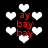 Black background with white heart shapes and red text 'ay bay bay' in three , some hearts blurred or distorted