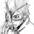 Black-and-white anime-style character with spiky hair and mask covering eyes, shown in four of animation