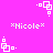 Pixelated white text and geometric shapes on a solid pink background, with alternating patterns of stacked squares and dots.