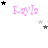 Animated icon with pink 'Kayla' text and scattered black/gray stars on white background, showing star movement across frames.