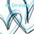 Pixelated icon with blue and gray abstract shapes resembling tangled wires or ribbons, overlaid with light blue pixelated text reading 'A Drean' on a white background.