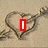 A heart-shaped sand drawing with a microphone, featuring red text overlays that change between frames.