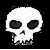 A black background displays a white skull icon and the letters Z, E, R, O in white outlined block letters arranged in a