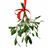 Mistletoe sprig with green leaves and red ribbon tied in a bow at top, pixelated image on white background.
