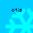 Four identical pixelated snowflakes on a solid blue background, each with dark blue text above reading 'otis' in lowercase letters.