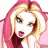 A 48x48 pixel animated buddy icon featuring a cartoon woman with pink hair and green eyes on the left, transitioning to a dark green background with bright green text reading "Original Icons .com" on the right.