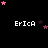 Black background with white text 'Erica' repeated in a , pink and purple stars scattered around, gray rectangle in bottom right corner