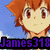 Four anime-style character portraits arranged in a with purple text overlays reading "James318", "really", "likes", and "ANIME!!!"