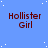 Blue background with white dots, repeated 'Hollister Girl' text in red pixelated font