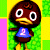 Pixelated cartoon character with brown body, large white-ringed eyes, yellow beak, and blue shirt displaying white number 2 against green and yellow background.