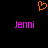 A static digital image with a black background, featuring an orange pixelated heart symbol above two instances of the name 'Jenni' in pink text.