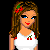 Pixel art contact sheet showing multiple frames of a cherry-themed animated buddy icon with a female character in various poses and close-ups, including full-body, midsection, legs, headshot, handbag, and text.