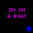 Pixelated text 'IM ON A BOAT' in pink on black and blue backgrounds with a blue star and black star icon.