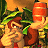 Pixelated 48x48 static icon depicting a cartoon character with brown hair and green foliage, holding an orange cylindrical object against a warm-toned background.