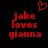 Red pixelated text 'jake loves gianna' on black background with red heart symbol above, two identical frames side-by-side.