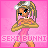 Pixel art contact sheet showing 10 frames of an animated character in a pink dress with braided hair and white headband, each frame displaying slight variations in pose and expression against a solid pink background.