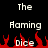 Pixelated text 'The Aaming Dice' appears above red flame shapes on a black background, with visible pixelation in the text and flames.