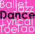 Pixelated text and a heart symbol on a bright pink background with layered words like Ballet, Dance, Your, Out in various fonts.