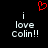 Red pixelated heart symbol above white text reading 'i love Colin!!' on black background, with two identical side-by-side text blocks.