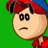 Pixelated cartoon character with red cap, black hair, and neutral expression against green background.