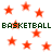 Red star shapes scattered across a white background with dark green text reading "BASKETBALL BASKETBALL" in two horizontal lines.