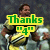 A pixelated image of a person in sports attire with green text reading "Thanks '4' The Memories!" overlaid, showing animation changes across frames.