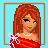 Pixel art contact sheet of an animated doll icon showing multiple frames with a character in red dress and text variations.