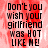 Pixelated text on a red and white background with a gray section, displaying 'Don't you wish your girlfriend was HOT LIKE ME!' in black block letters.