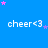 Blue background with repeated white text 'cheer<3' and scattered pink and purple star shapes.