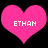 Two identical pink heart shapes with white text 'ETHAN' centered inside each, set against a black background.